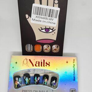 NIB SET OF 2 HALLOWEEN DECOR/PARTY PRESS ON NAILS, GHOSTS, PUMPKINS, 48 TOTAL